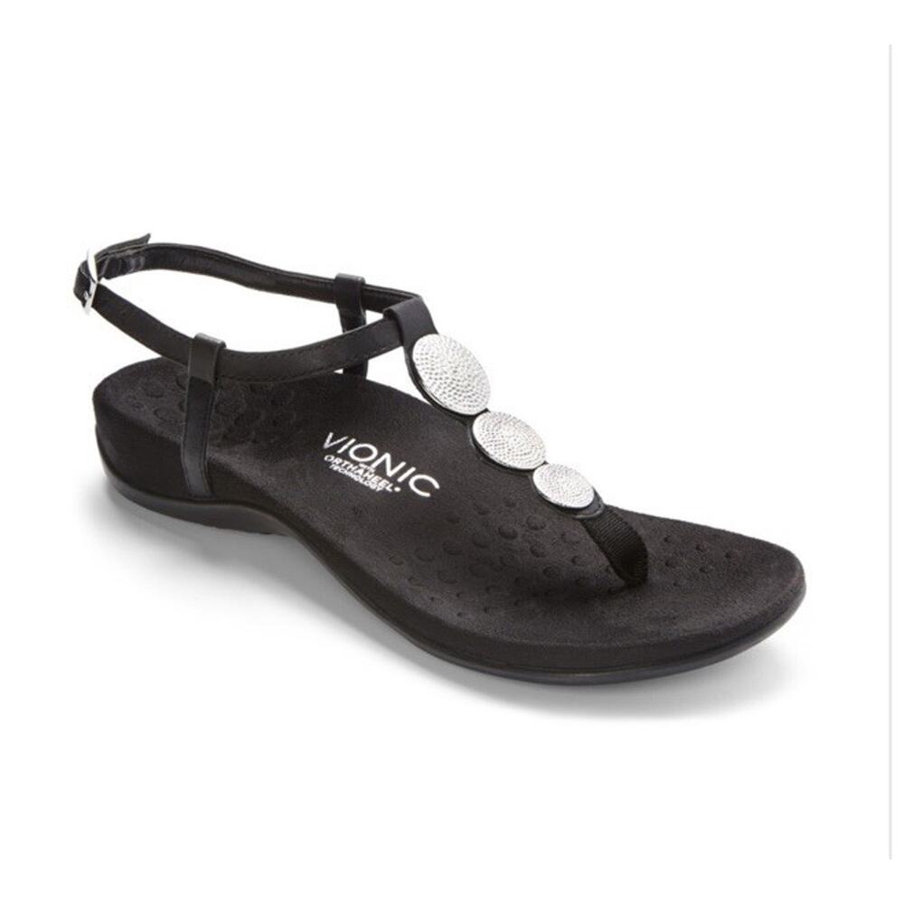 Vionic Black Sandals with Silver Accents